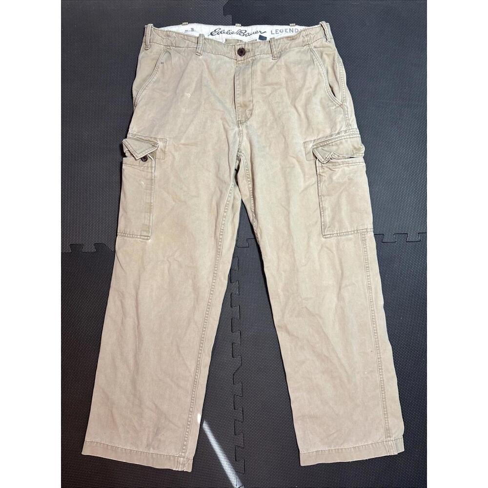 Eddie Bauer Nylon Cargo Pants Size 32x36 Tan Outdoors Fishing Hunting Hiking